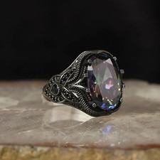 Men's Ring Real 925 Sterling Silver Rainbow Mystic Topaz Stone All Size