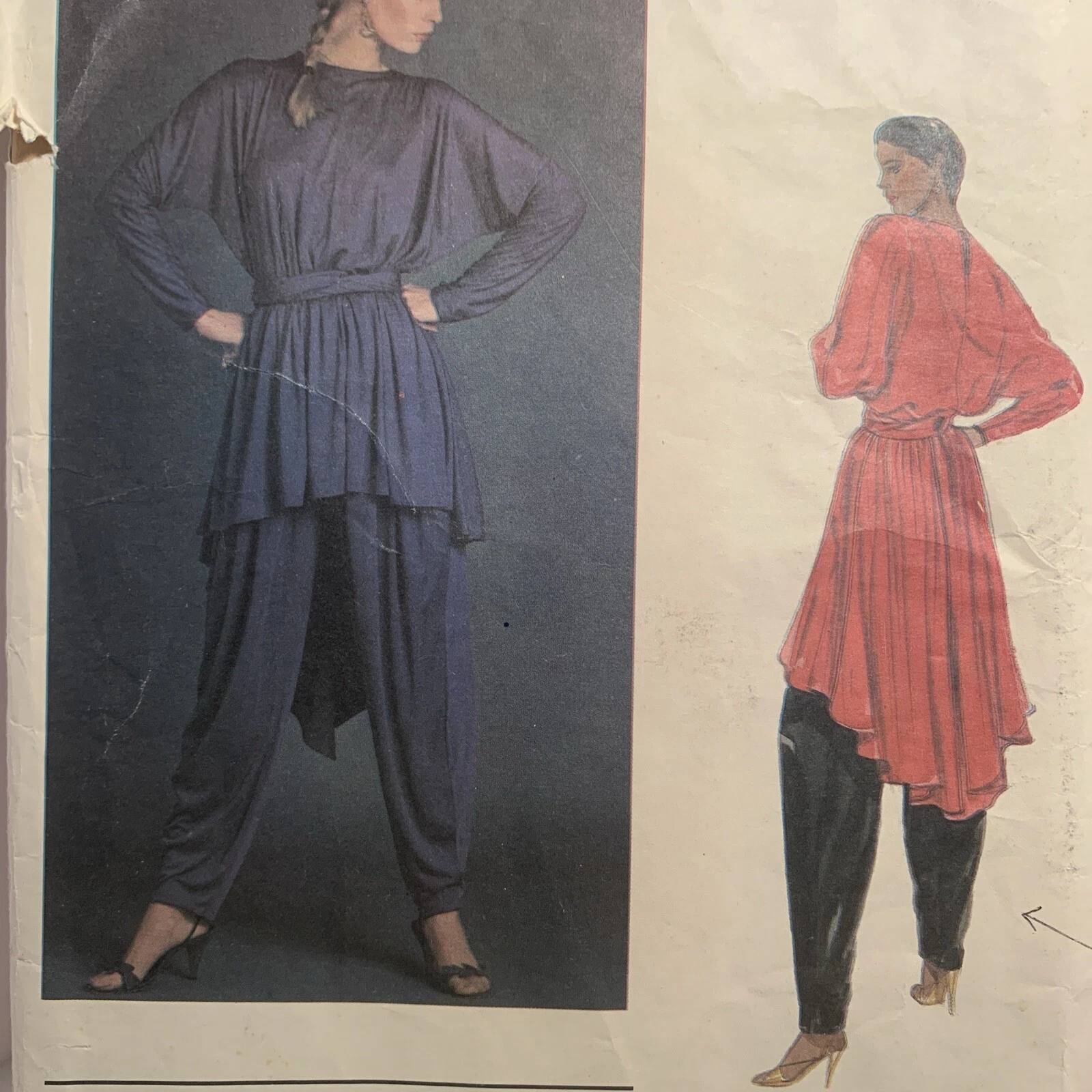 Vintage Vogue Gianni Versace modello da cucire manca 10 tunica pantaloni etichetta non tagliata