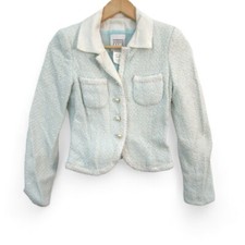 Edward Achour Paris Boucle Blazer Jacket Women's Eu 38 / Uk 10 Light Aqua Blue