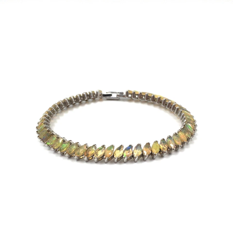 Bracciale 18 cm argento 925 opale bracciale tennis 5.8ct multicolore donna... - Immagine 2 di 4