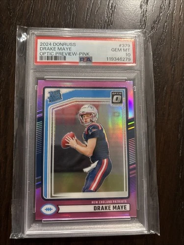 2024 Panini Donruss - Rated Rookie Drake Maye #379 Optic Preview Pink Prizm (RC)