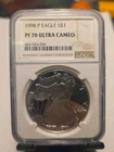 1998-P American Silver Eagle ASE $1 Coin NGC PF70 Ultra Cameo