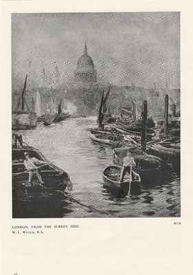 Vintage London Thames River Halftone Print 1890 W L Wyllie R.A. St Paul's