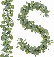 Eukalyptus Girlande 1,8M KüNstliche Pflanze HäNgend Mit WeißEn Blumen Deko