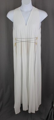 Zeus+Dione Women's White V Neck Sleeveless Pleated Ester Maxi Dress 40 US Large