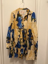 Sézane x Farm Rio Floral A-Line Short Dress Collared Long Sleeve Button 36