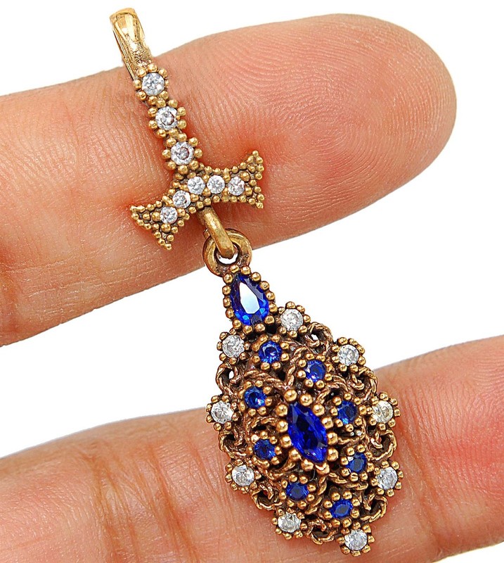 Ottoman Empire Style 1CT Heat Treated Kyanite 925 Sterling Silver Pendant TT2-8