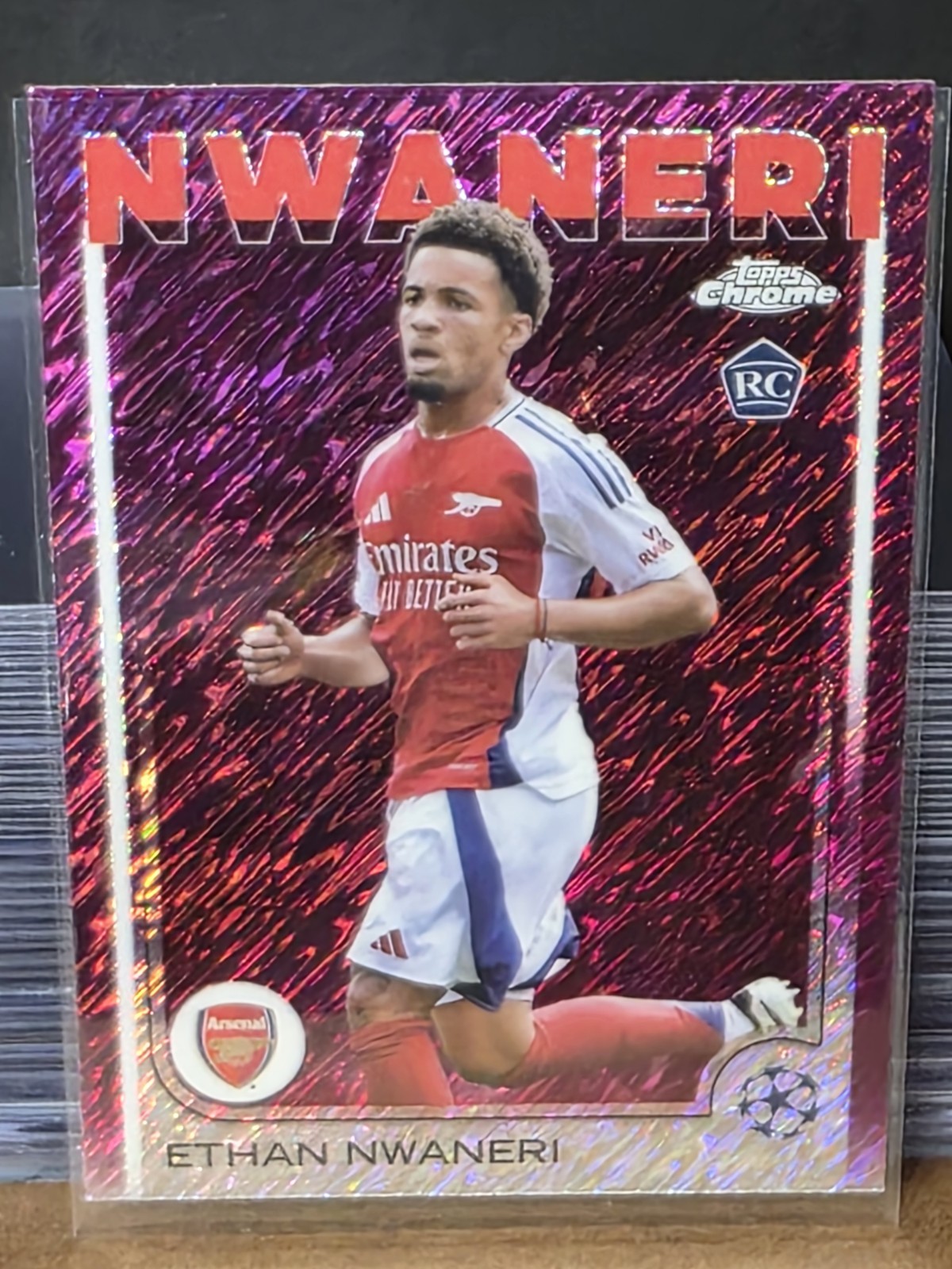 Ethan Nwaneri - 2024-25 Topps Chrome UEFA #158 - Magenta Shimmer SP RC - Arsenal