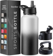 950 ML Triple Walled, Insulated Water Bottles with Straw - Stainless Steel Meta