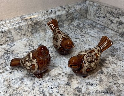 3pc Smith & Hawken Vintage Glazed Ceramic Bird Figurines