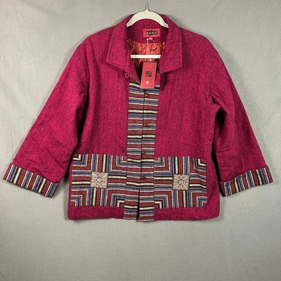 Na Fu Bai Hu Women's Embroidered Boho Chinese Artisan Coat Size XL Fuchsia NWT