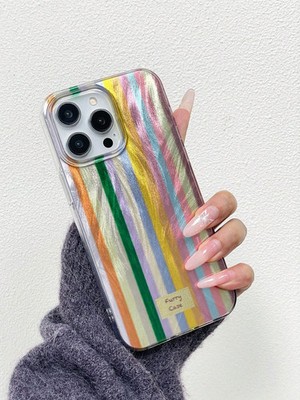 Glitzer Gestreift Stoßfest Hülle Bunt Minimalistisch Cover für iPhone Galaxy
