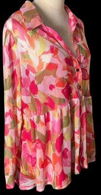 Boho Cottagecore Floral Peplum Button Up Ruffle Top Sz 1X( (16/18) Whimsical EUC