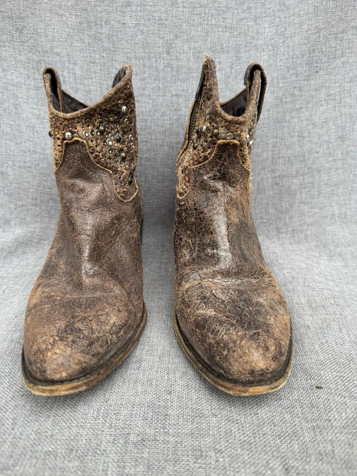 Frye Deborah Botas Cortas Mujer 8M Marrón Occidental Cremallera Tachonado Envejecido España Foto 4 de 4