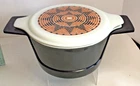 VTG Pyrex PUEBLO 3 Piece Casserole Set Gray Orange 475-B 2.5 Qt. Glass Plastic