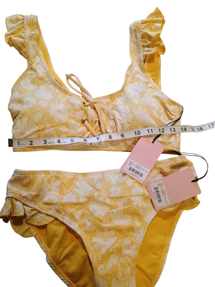 Traje de Baño Juicy Couture 2 Piezas L Amarillo Blanco Floral Bikini Volantes Nuevo con Etiquetas Nuevo Foto 4 de 4