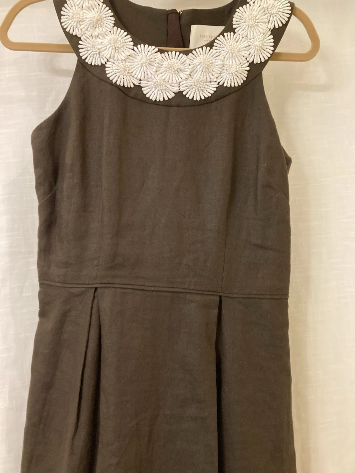 Abito smanicato donna Kate Spade 4 lino marrone con rifiniture bianche