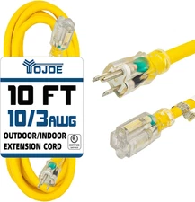 Indoor Outdoor Extension Cord with Lighted End, 3 Prong 15A Weatherproof Power C