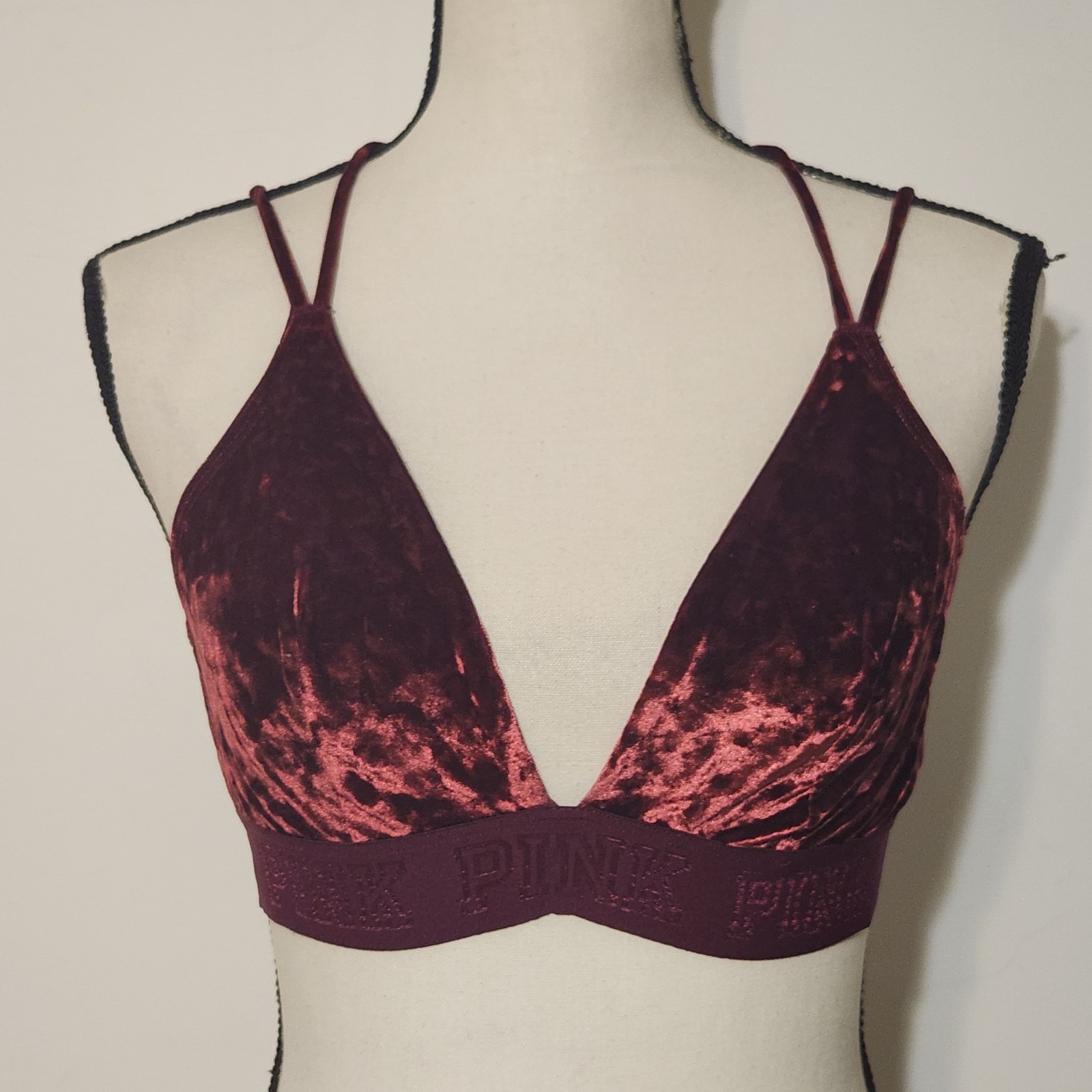 PINK Victorias secret  Burgundy Wine Red Crushed velvet Bra Bralet