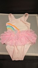 Cat  Jack Swimsuit Girls Sz 3T Pink Tutu Skirted Rainbow Print Casual Fit