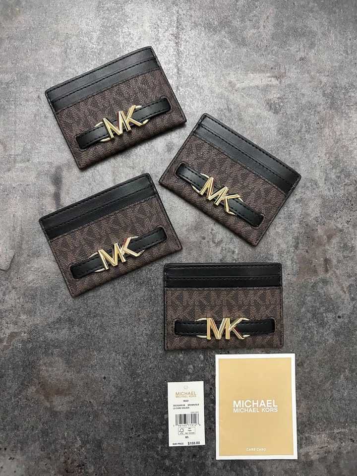 Carteira porta-cartões grande logotipo couro marrom e preto Michael Kors Reed - Imagem 2 de 4