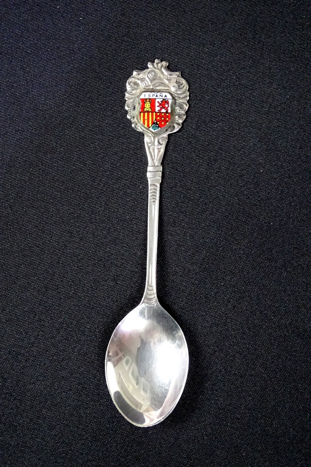 Cuchara de recuerdo española vintage de plata maciza con sello estrella de España .915