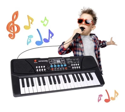 QIQUBOX Elektronisches Kinderklavier mit 37 Tasten, Mikrofon und Musikinstrumenten...