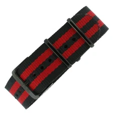 Nylon Watch Band One Piece Sport Red Black Stripe 20mm 22mm Weekender BLK BUCKLE