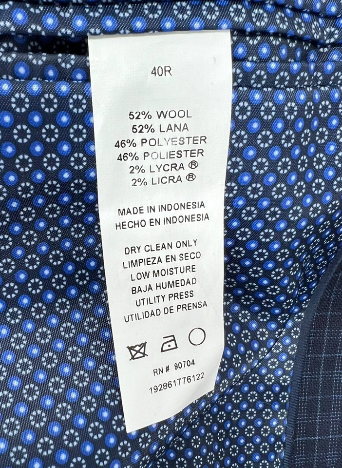 Original Penguin Blazer Size 40 Blue Birdseye Wool 40R Plaid Windowpane - Image 3 of 4