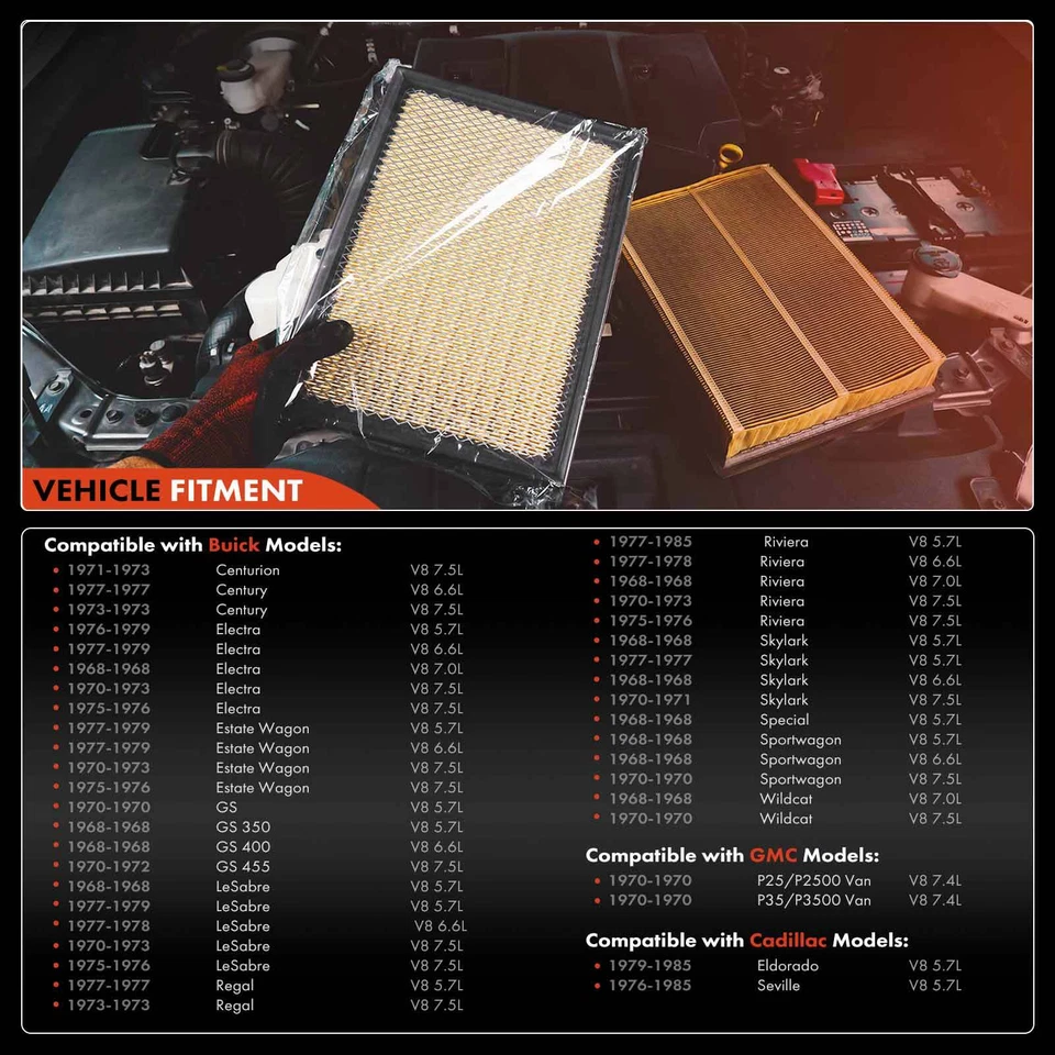 Filtro de aire del motor para Chevrolet Malibu 1965-1967 Buick Electra Cadillac Seville Foto 2 de 4