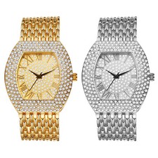 Luxury Womens Bling Bracelet Watch Square Roman Numerals Dial Quartz Dress Watch