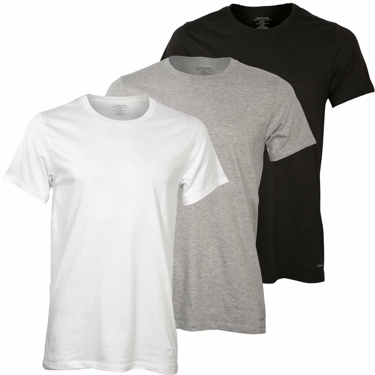 Calvin Klein 3-Pack Pure Cotton Crew-Neck Men\'s T-Shirts, Black/White/Grey  | eBay