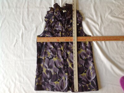 Chemisier J.Crew En Soie 100% Sans Manches à Volants - Taille 0 Violet/jaune Floral - Très Bon état