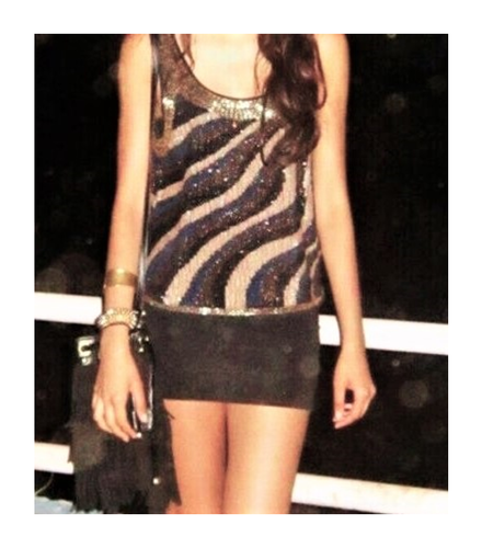 Stunning Topshop blue bronze cream wavey stripe sequin cami top UK 12 EU 40 US 8 - Picture 5 of 5