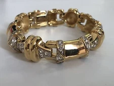Vintage Nina Ricci Bracelet  Chunky Clear Rhinestones Gold Plated Signed 80s