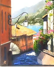 Como Lake Oil Painting on Canvas Bellagio Street Art Italy City Wall Art Impasto