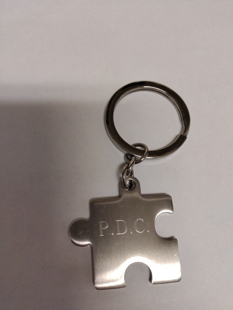 Vintage Jigsaw Puzzle Keychain With P.D.C. Engraved In Front Stainless Steel