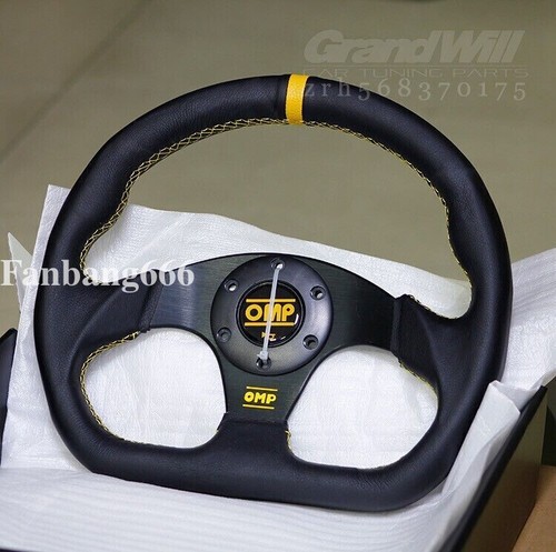 OMP 325mm 13' Genuine Leather flat D-shape Racing Steering Wheel sport rally - Picture 1 of 20