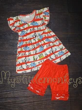NEW Dr Seuss Tunic Dress & Ruffle Shorts Girls Boutique Outfit Set 