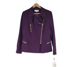 Calvin Klein Petite Jacket Purple Zip Pockets Asymmetric Blazer Womens 12p NWT