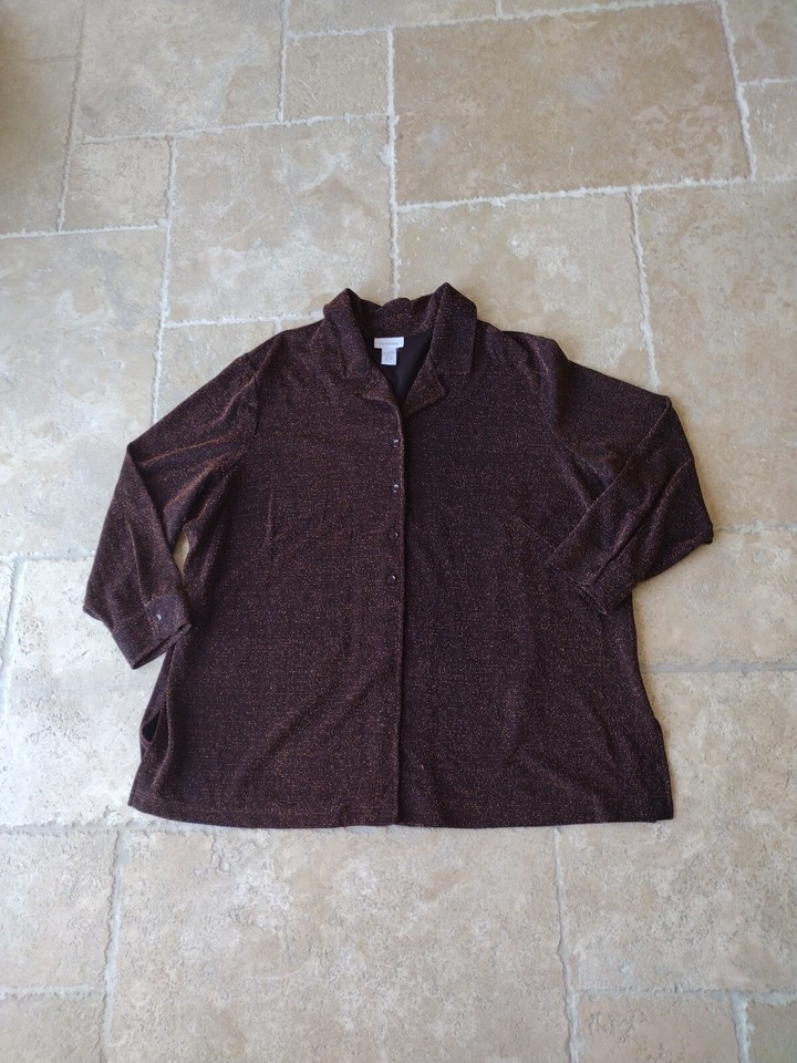 Avenue Woman Sz 26 28 Metallic Gold Bronze Shimmer Button Up Shirt