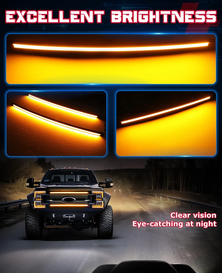 For 2017-22 Ford Super Duty F-250 LED Front Grille Lights Amber DRL Bumper Light Foto 3 de 4