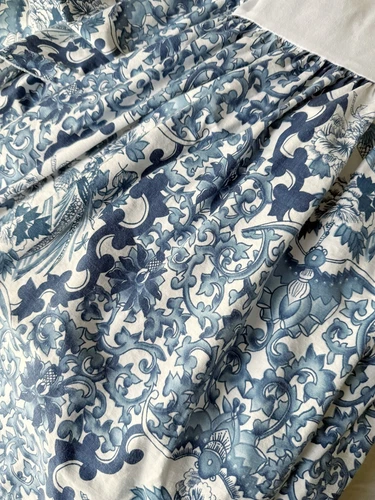 Ralph Lauren Tamarind Bird Porcelain Blue White Full Dust Ruffle Chinoiserie