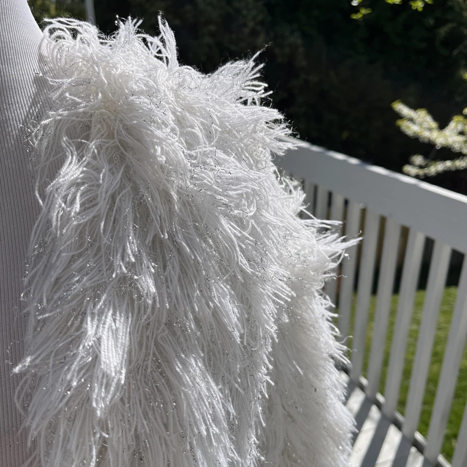 Vintage Crissa By Thayer Shag Jacket 70s Disco White Metallic France Faux Fur - Image 4 of 4