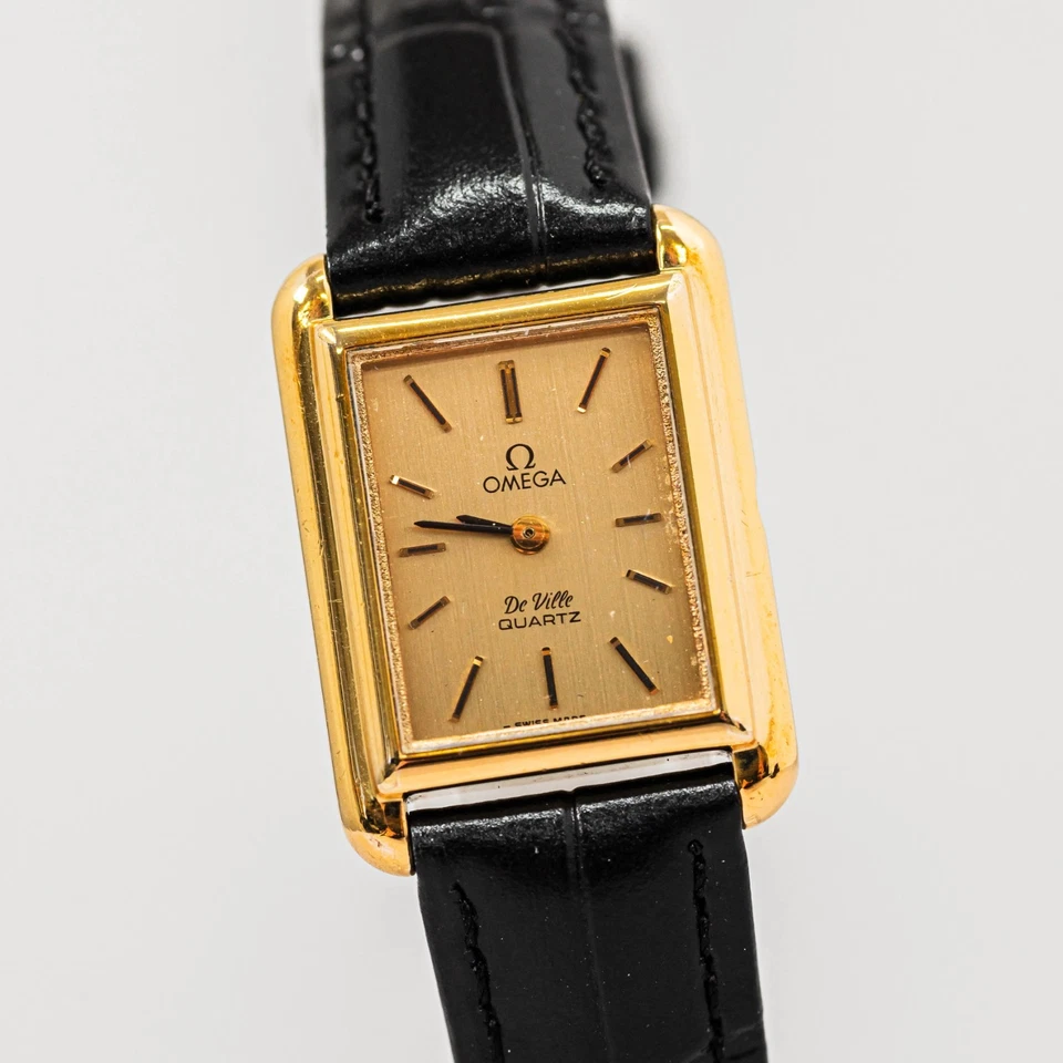 Без тарифов *винтажный 1980 * OMEGA De Ville Cal.1353 Qz Push Crown золотой бак женщин - Изображение 3 из 4