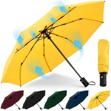 HEXSOLID Windproof Travel Umbrella Compact Umbrellas for Rain 46inch, Yellow
