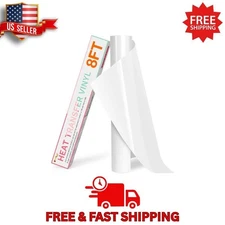 HTVRONT White HTV Roll 12"x8ft Iron-On Vinyl for Shirts & Cutting Machines