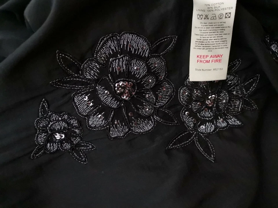 Monsoon Oriane Silk Mix Midi Fit Flare Sequin Black Party Evening Dress Size 22 - Image 3 of 3