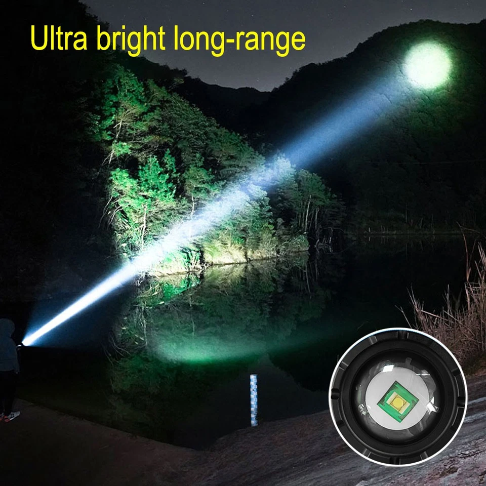 Linterna LED láser blanca súper brillante 25000LM antorcha luz de carga USB Foto 4 de 4