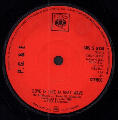 Pacific Gas and Electric Love Is Like A Heat Wave 7'' Vinyl UK Cbs 1972 Solid